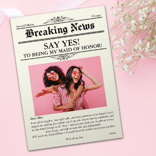 Newspaper Photo Maid of honor eller Bridesmaid Inbjudningar
