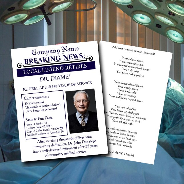 Newspaper Style Doctor Retirement Card | Custom Inbjudningar (Skapare uppladdad)