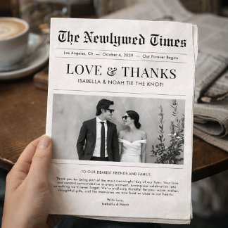 Newspaper Style Newlywed Wedding Thank You Tack Kort