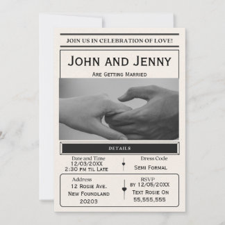 Newspaper-Style Wedding Invitation | Customisable Inbjudningar