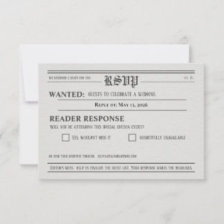Newspaper-Style Wedding RSVP Response card OSA Kort