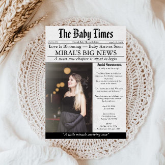Newspaper Unique Fun Photo aesthetic Baby Shower Inbjudningar