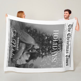 Newspaper What A Year Black White Photo Christmas Fleecefilt