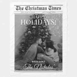 Newspaper What A Year Black White Photo Christmas Fleecefilt
