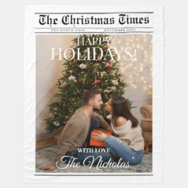 Newspaper What A Year Black White Photo Christmas Fleecefilt