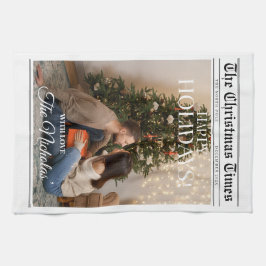 Newspaper What A Year Black White Photo Christmas Kökshandduk