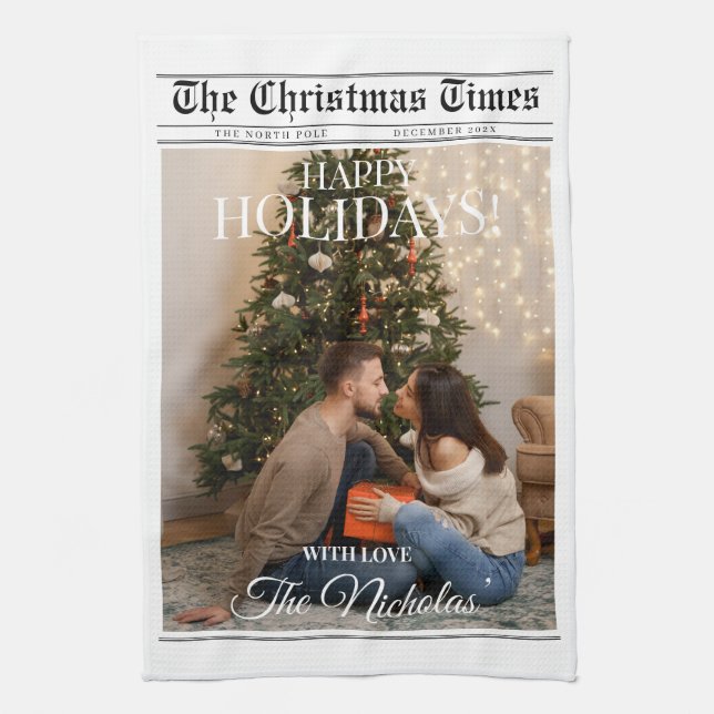 Newspaper What A Year Black White Photo Christmas Kökshandduk (Vertikal)