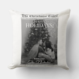 Newspaper What A Year Black White Photo Christmas Kudde