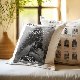 Newspaper What A Year Black White Photo Christmas Kudde