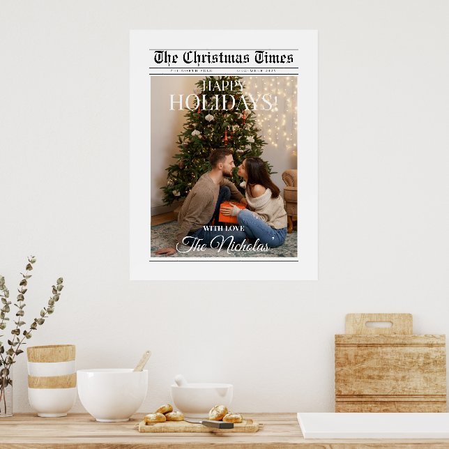 Newspaper What A Year Black White Photo Christmas Poster (Kök)