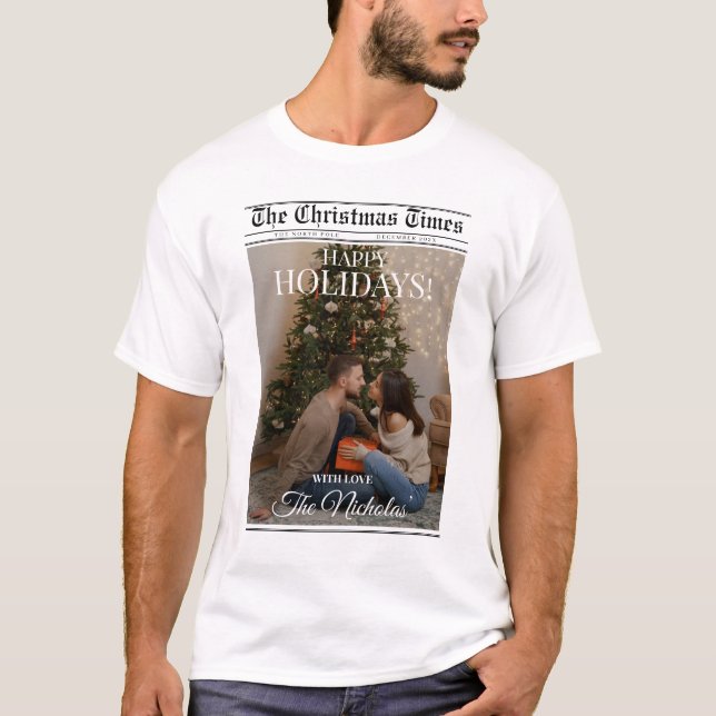 Newspaper What A Year Black White Photo Christmas T Shirt (Framsida)