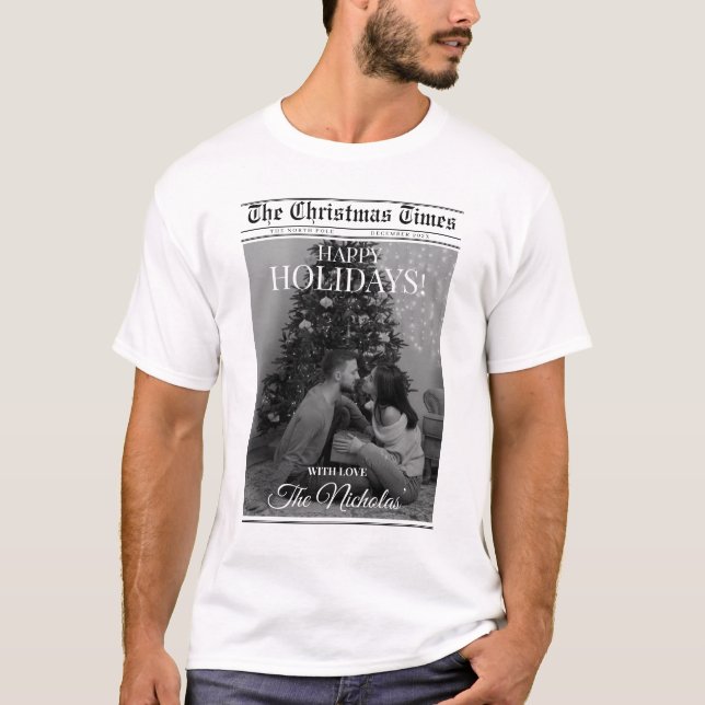 Newspaper What A Year Black White Photo Christmas T Shirt (Framsida)