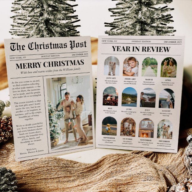 Newspaper Year in Review Family Photo Christmas Julkort (Skapare uppladdad)