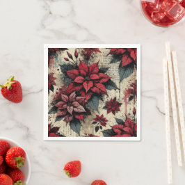 Newsprint Poinsettia Grunge Art Decoupage Napkins Pappersservett