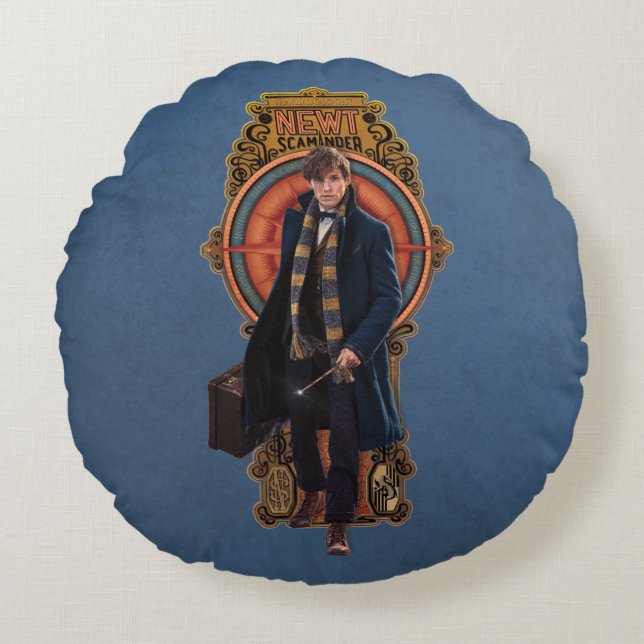 NEWT SCAMANDER™ Walking Art nouveau Panel Rund Kudde (Framsidan)