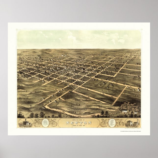 Newton, IA Panoramic Karta - 1868 Poster (Framsidan)