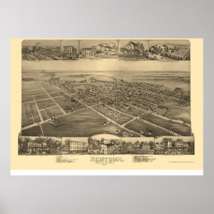 Newtown, PA Panoramic Karta - 1893 Poster