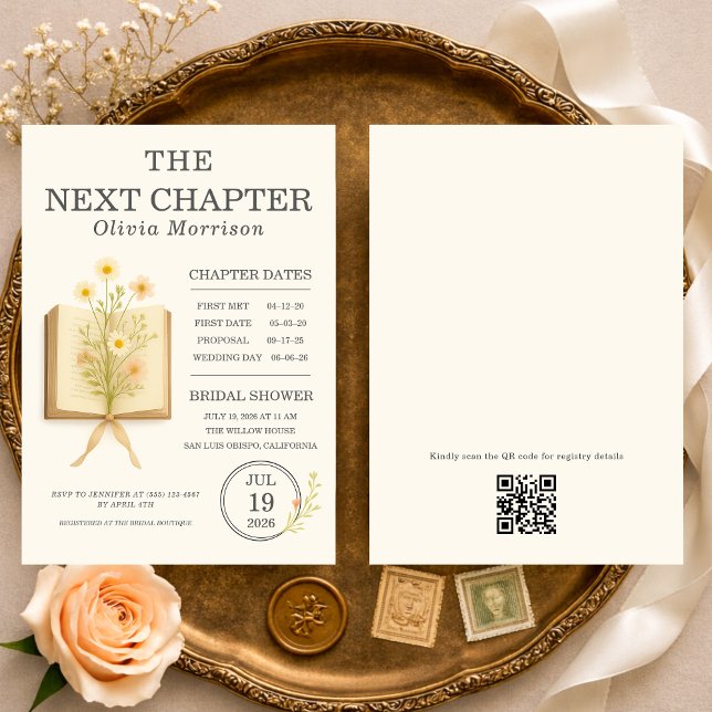 Next Chapter Begins QR Code Bridal Shower Inbjudningar (Skapare uppladdad)