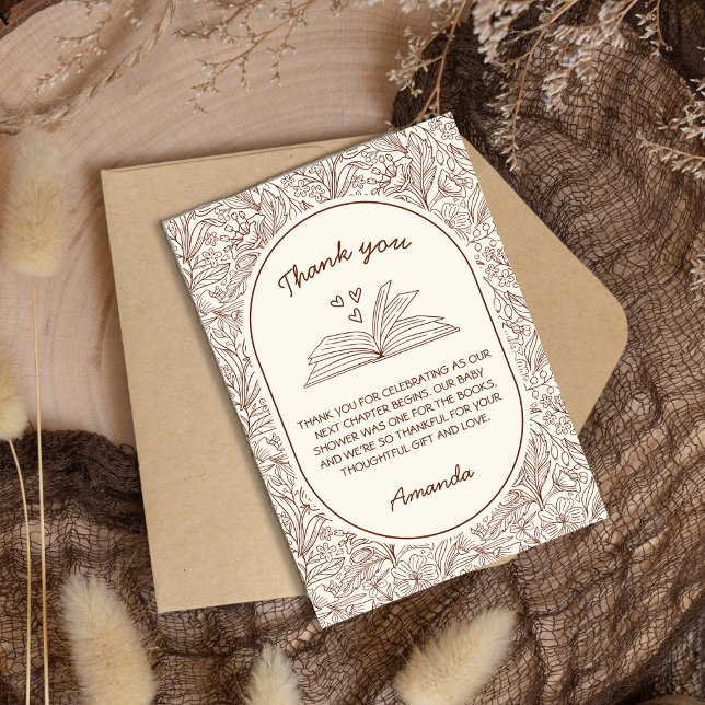 Next Chapter Book Floral Brown Bridal Shower Tack Kort (Next Chapter Book Floral Brown Bridal Shower Thank You Card)
