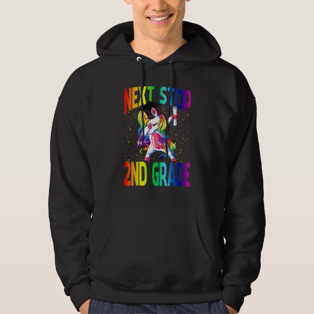 Next Stop 2nd Grade Graduation Unicorn Hoodie (Framsida)