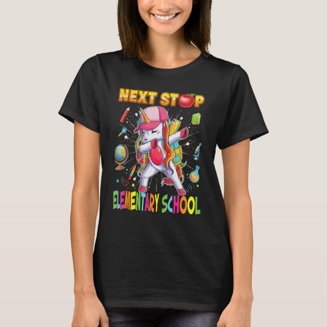 Next Stop Elementary School Dabbing Unicorn Teache T Shirt (Framsida)