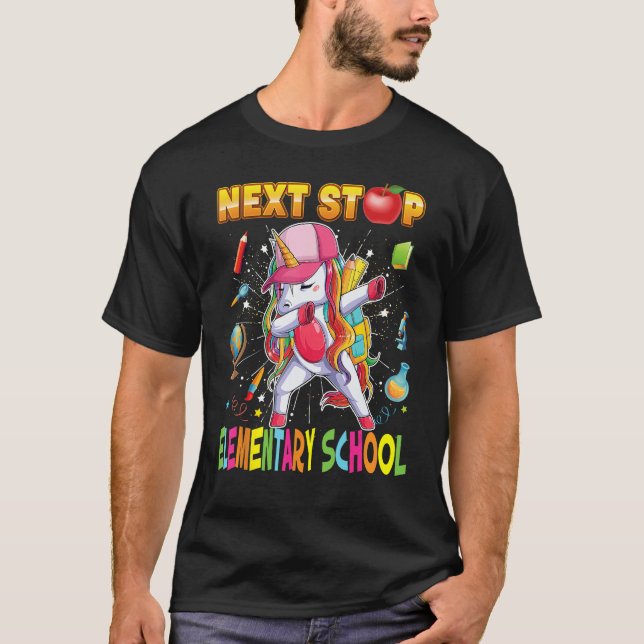 Next Stop Elementary School Dabbing Unicorn Teache T Shirt (Framsida)