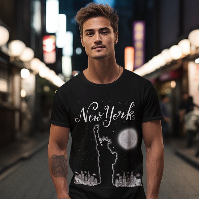 Ney York City Night Life Himmel Line Statue Libert T Shirt (Skapare uppladdad)