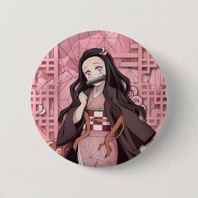 Nezuko Kamado-brosch från animen Demon Slayer. Knapp (Framsida)