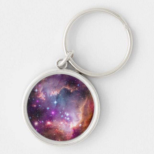 NGC 602 Stjärnbildning - NASA Hubble Rymdfoto Rund Silverfärgad Nyckelring (Framsidan)