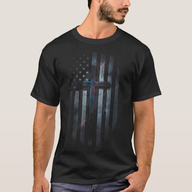Nge American Flag And Cross Faith Family Dom Usa F T Shirt (Framsida)