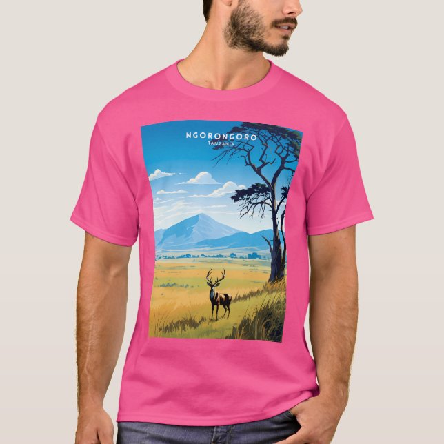 Ngorongoro Tanzania Crater Wildlife Travel Poster T Shirt (Framsida)