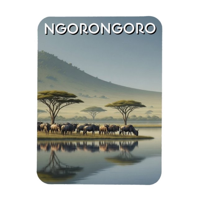 Ngorongoro Tanzania Gnuer Magnet (Vertikal)