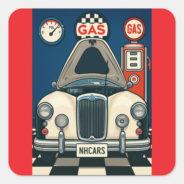 NH Antique Car Illustration Fyrkantigt Klistermärke (Framsida)