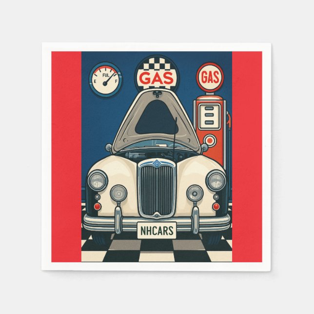NH Antique Car Illustration Napkins Pappersservett (Framsidan)