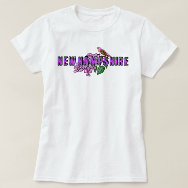 NH State Symbols Purple Finch & Lilacs Argyle T Shirt (Design framsida)