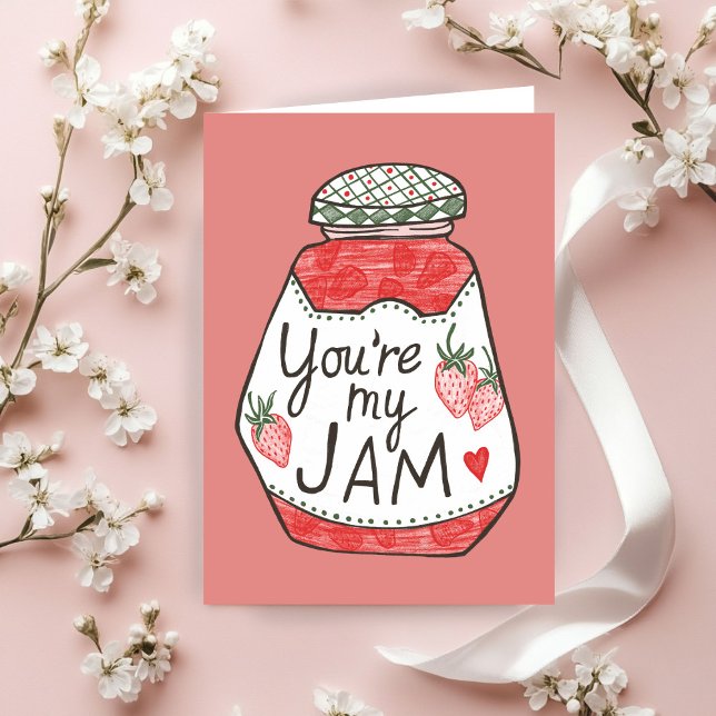 NI ÄR MIN SYLT-jordgubbsillustration Anpassningsba Kort (YOU ARE MY JAM Strawberry Illustration Custom Love Valentines Day Card
)