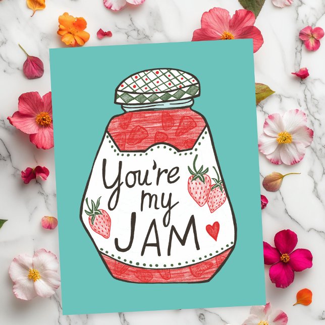NI ÄR MIN SYLT-jordgubbsillustration Anpassningsba Vykort (YOU ARE MY JAM Strawberry Illustration Custom Love Postcard
)