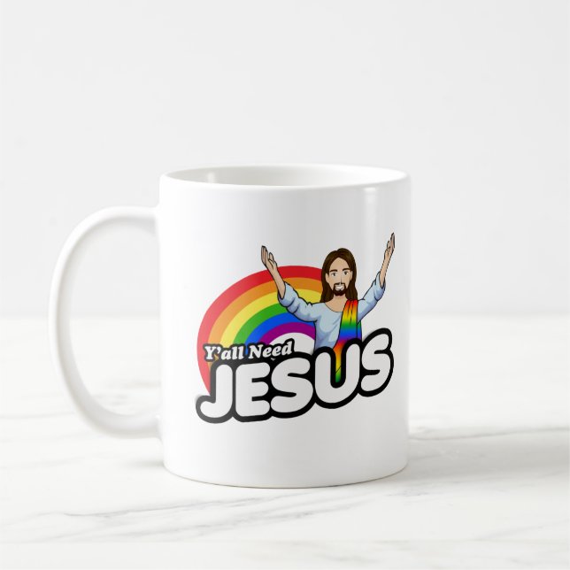 Ni behöver Jesus - Regnbågs Jesus Kaffemugg (Vänster)