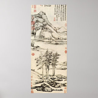 Ni Zan-träd i en floddal i Yu-shan Poster