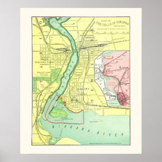 Niagara Falls and Vicinity Vintage Karta 1885 Poster