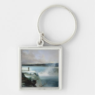Niagara Falls c.1837-40 (olja på kanfas) Fyrkantig Silverfärgad Nyckelring