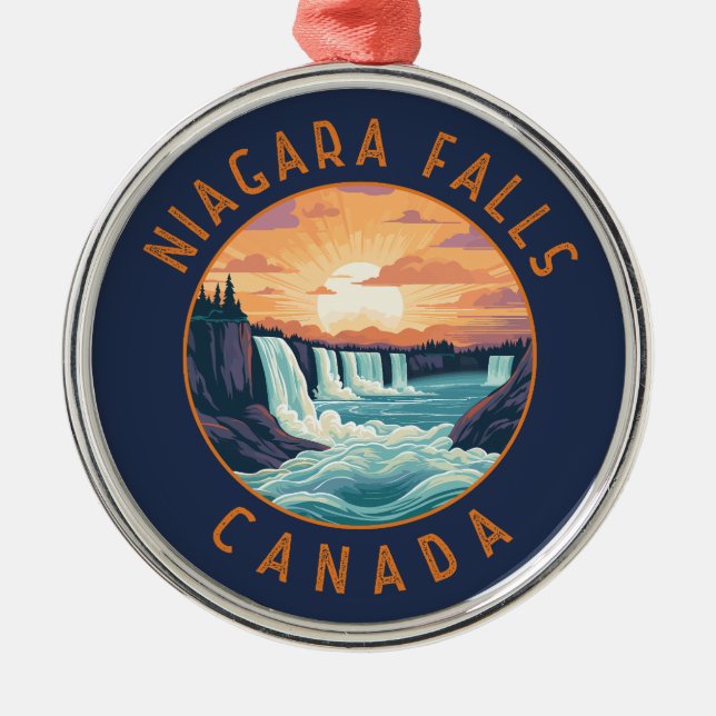 Niagara Falls Canada Retro Distress Circle Julgransprydnad Metall (Framsidan)