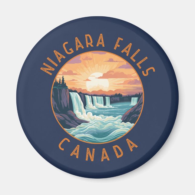 Niagara Falls Canada Retro Distress Circle Magnet (Framsidan)