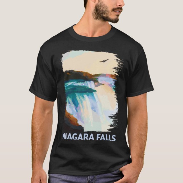 Niagara Falls Canada USA Skyline Silhouette Outlin T Shirt (Framsida)