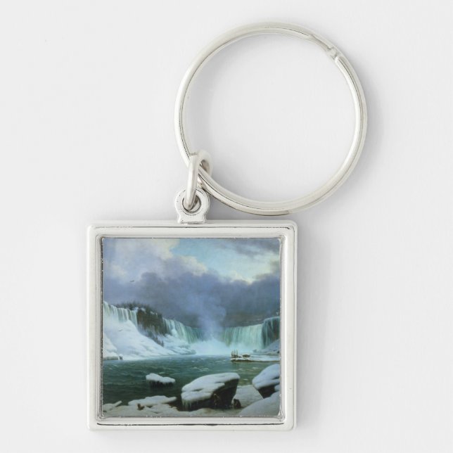 Niagara Falls Fyrkantig Silverfärgad Nyckelring (Framsidan)