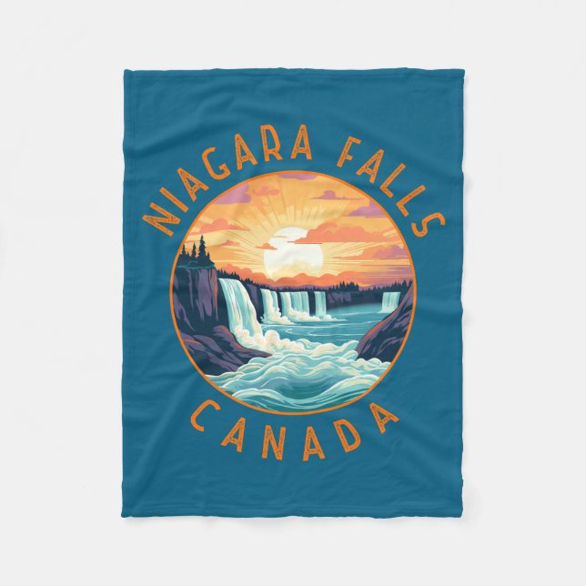 Niagara Falls Kanada Retro Utsliten Cirkel  Fleecefilt (Framsidan)