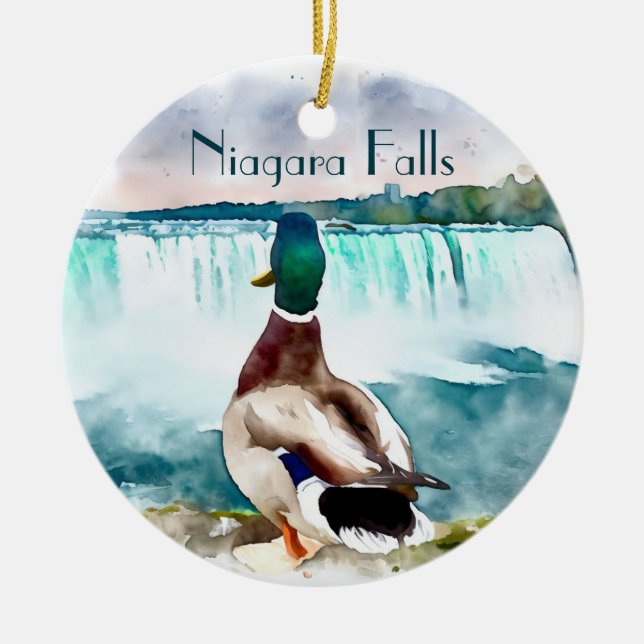 Niagara Falls Mallard Anka Souvenir Julgransprydnad Keramik (Framsidan)