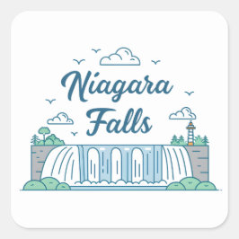 Niagara Falls Minimal Flat Design Illustration Fyrkantigt Klistermärke