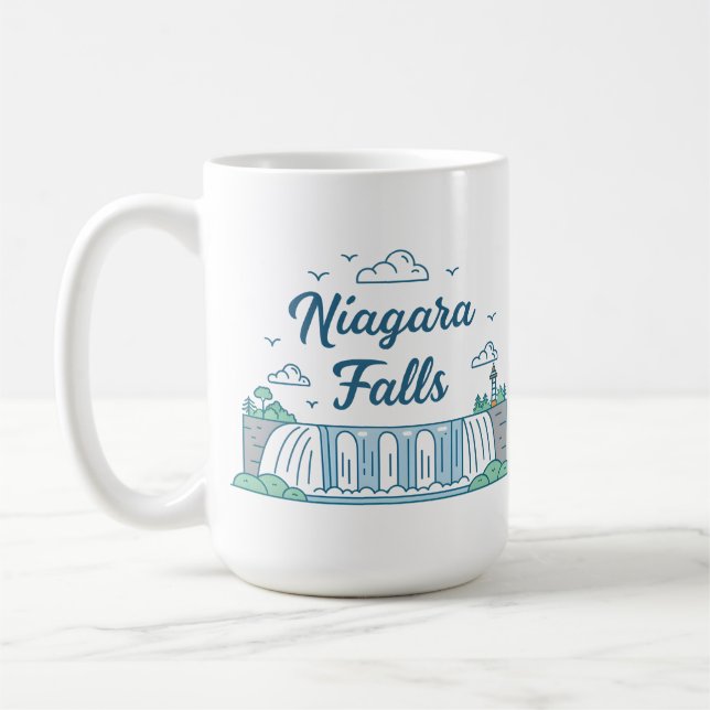 Niagara Falls Minimal Flat Design Illustration Kaffemugg (Vänster)