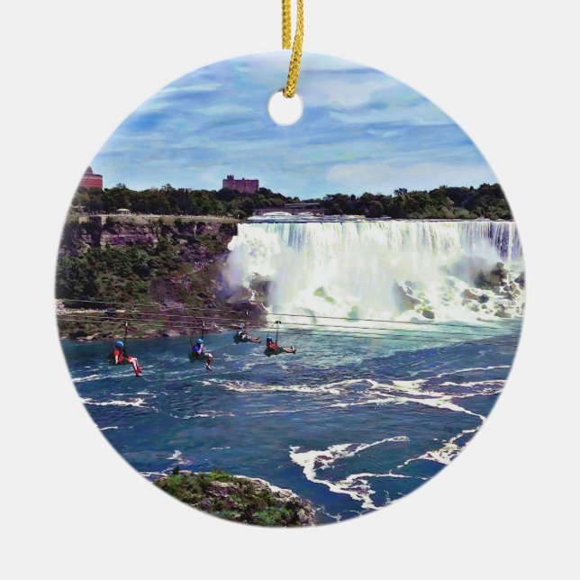 Niagara Falls ON - Zipline Julgransprydnad Keramik (Framsidan)